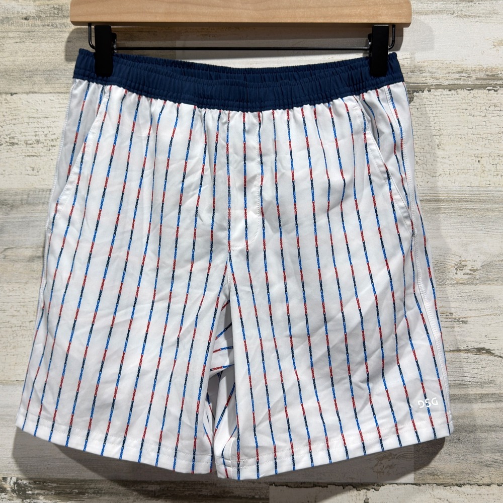 DSG Athletic Shorts Boys L 14-16 White USA Pinstripe Sporty EUC
